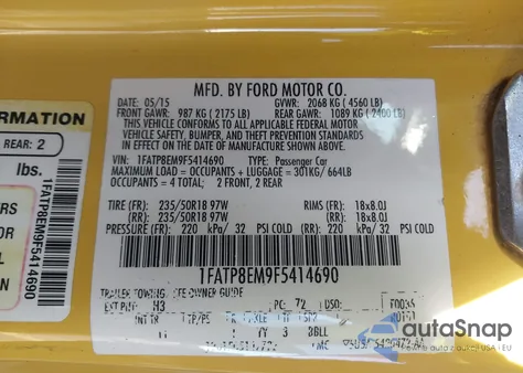 2015 Ford Mustang V6 from USA, damaged, VIN 1FATP8EM9F5414690